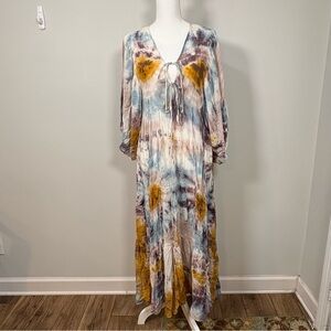Boho Tie Dye Maxi Dress Womens Small Cottagecore Festival Flowy